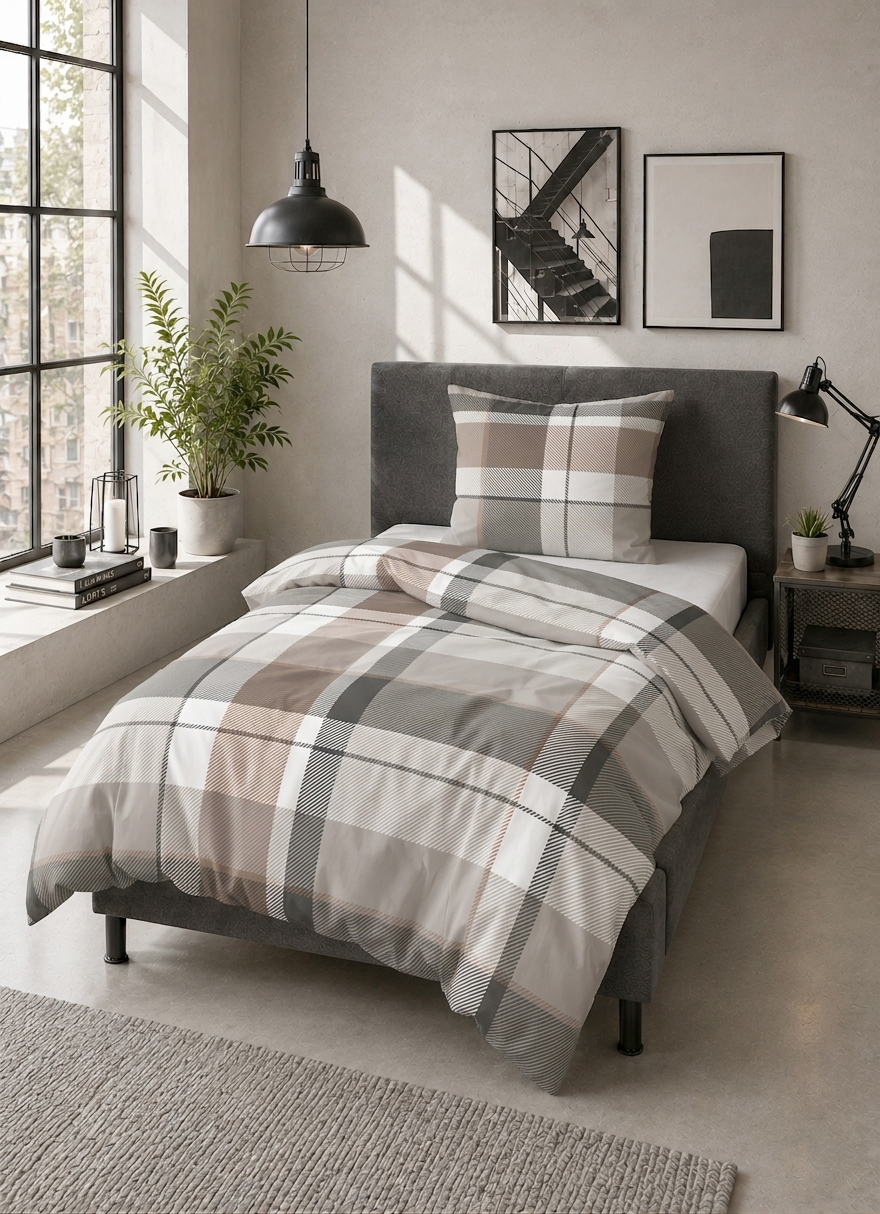 Castell Feinbiber Bettwäsche Karo groß 135x200 cm - taupe