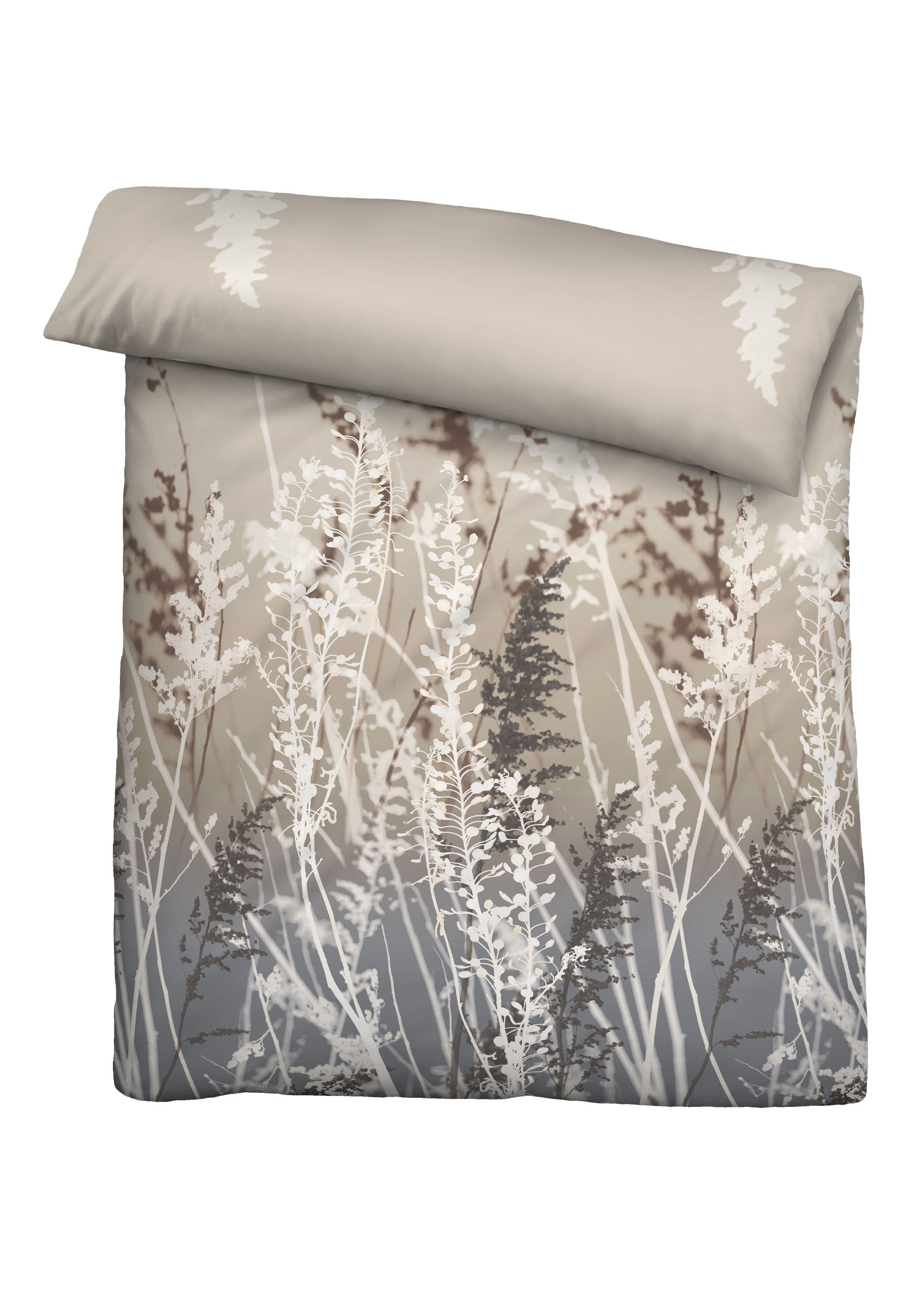 Biberna Gräser 135x200 cm+80x80 cm, Feinbiber Bettwäsche taupe