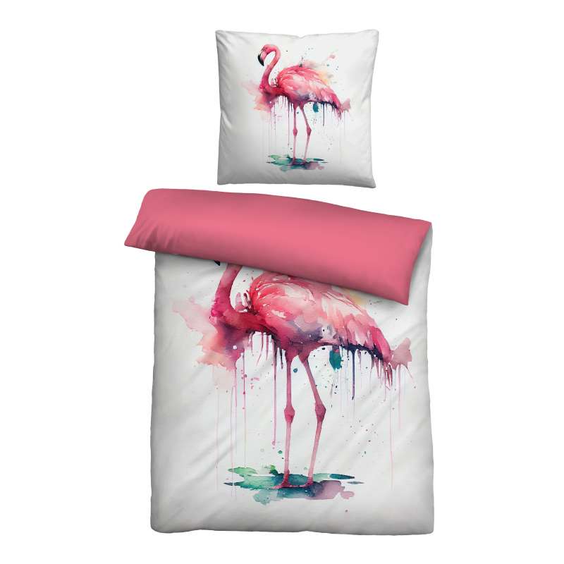 Biberna Linon Bettwäsche Flamingo 155x220 cm + 80x80 cm, koralle